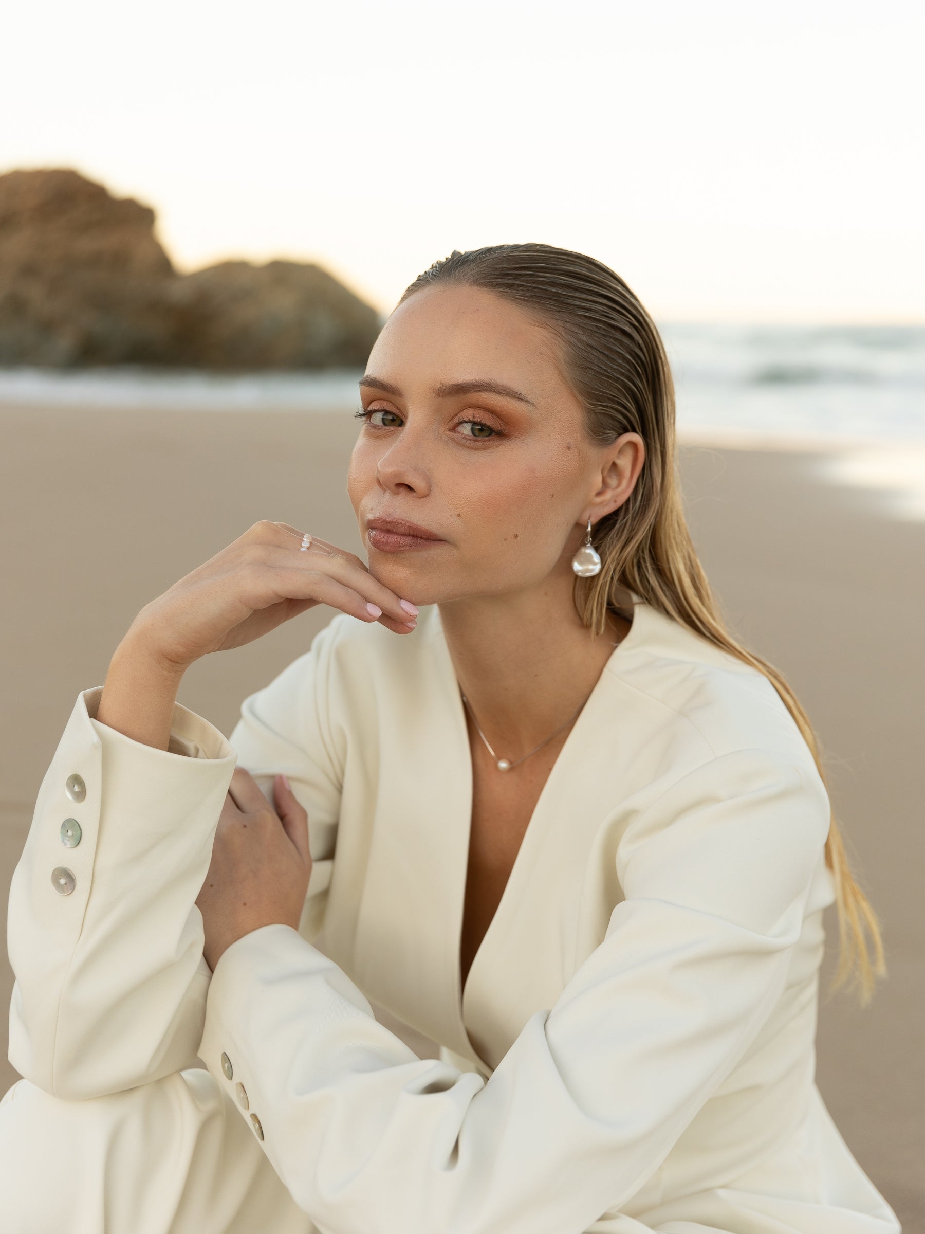 Baroque Pearl Drop Hoop Earrings