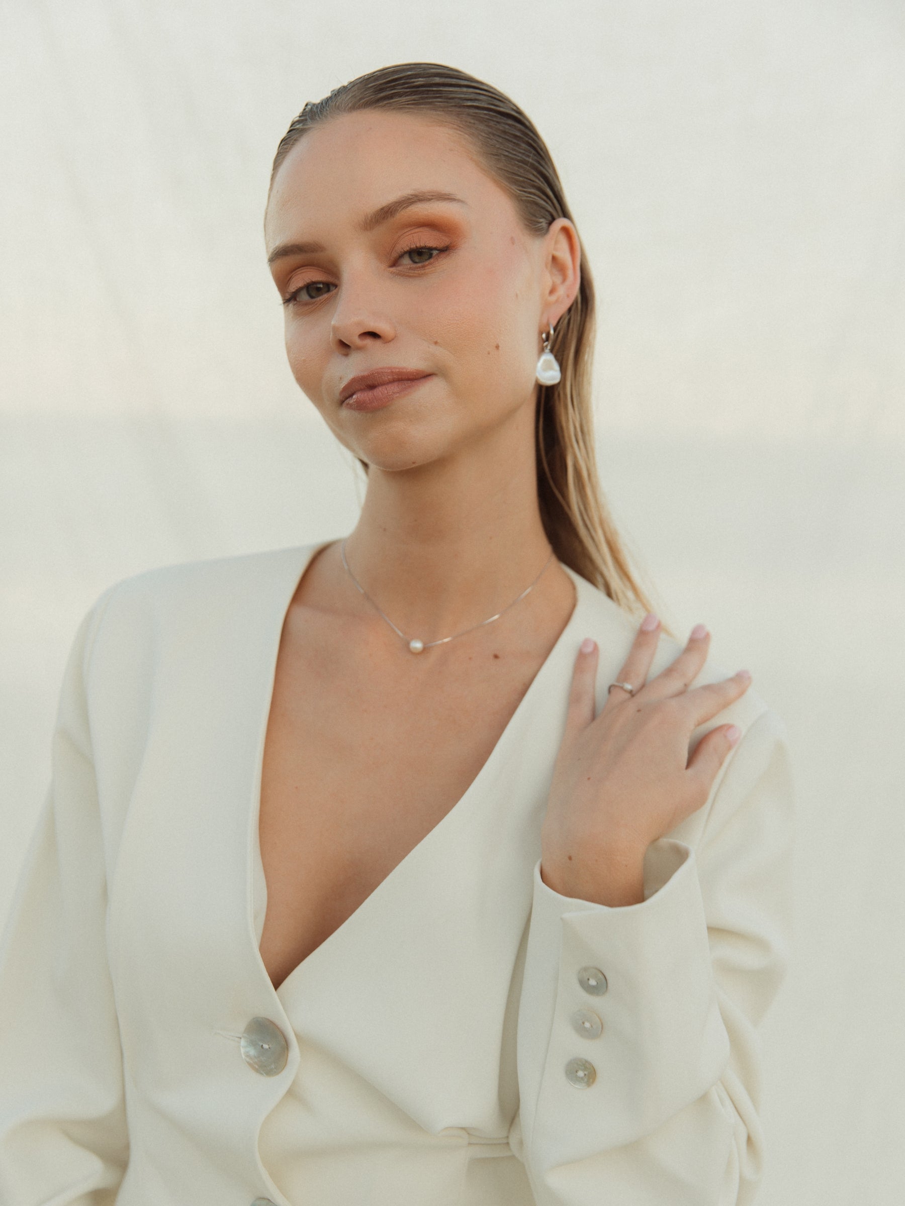 Baroque Pearl Drop Hoop Earrings