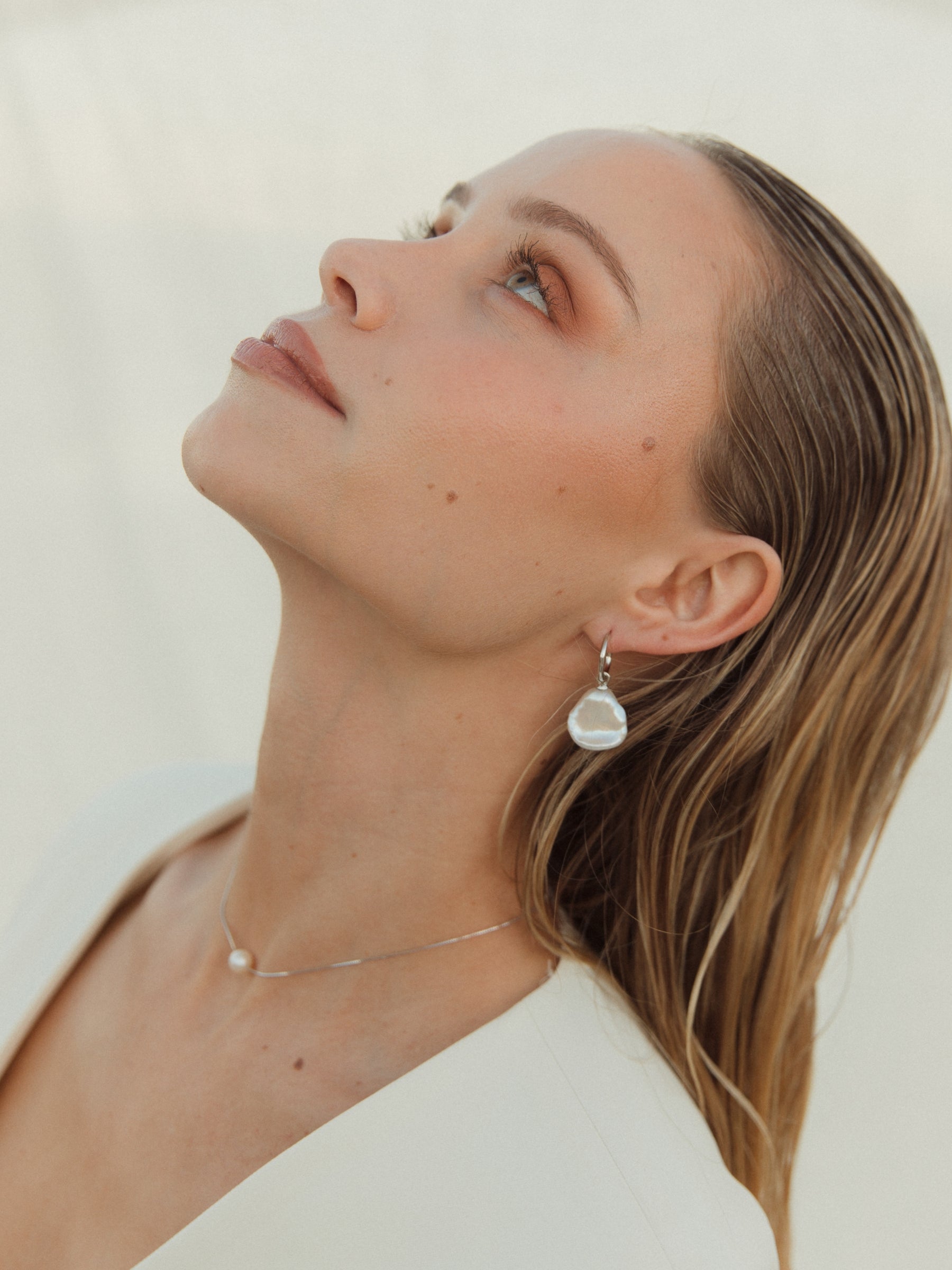 Baroque Pearl Drop Hoop Earrings