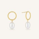 Gold Circle Drop Pearl Earrings