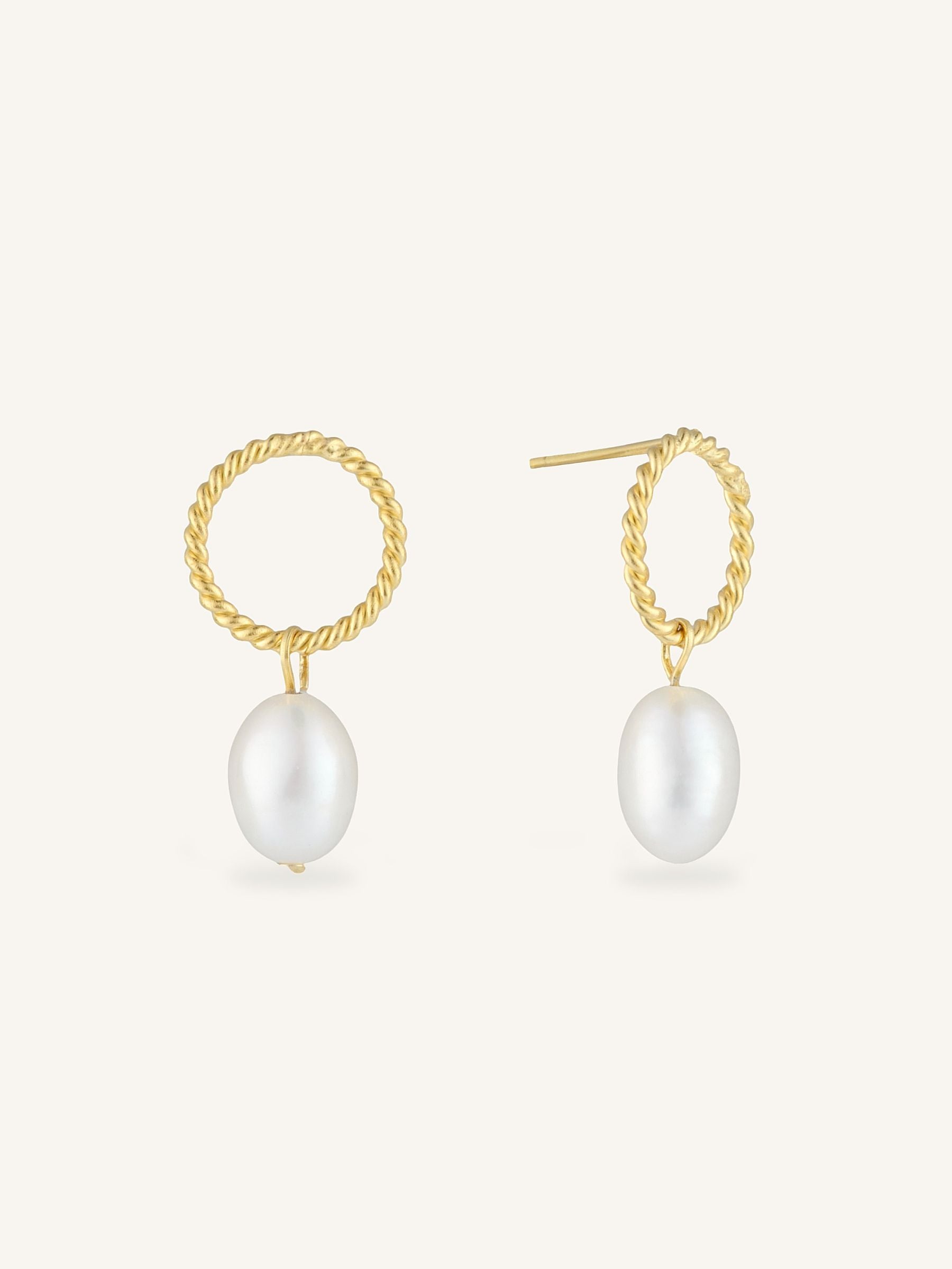 Gold Circle Drop Pearl Earrings