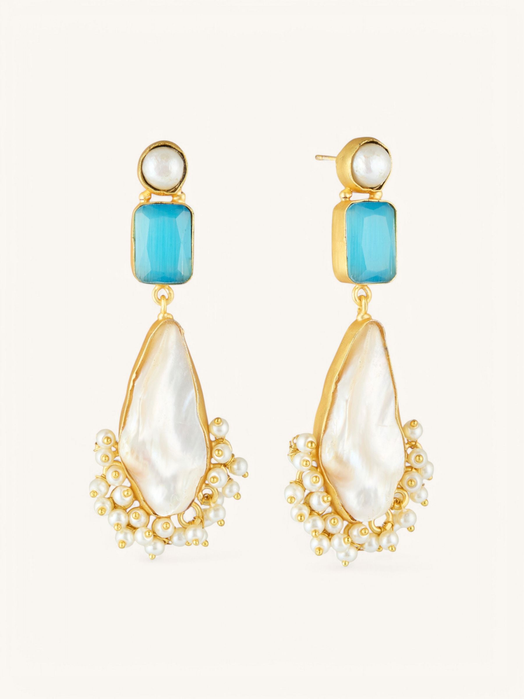 Blue Glass Large Pearl Drop earrings