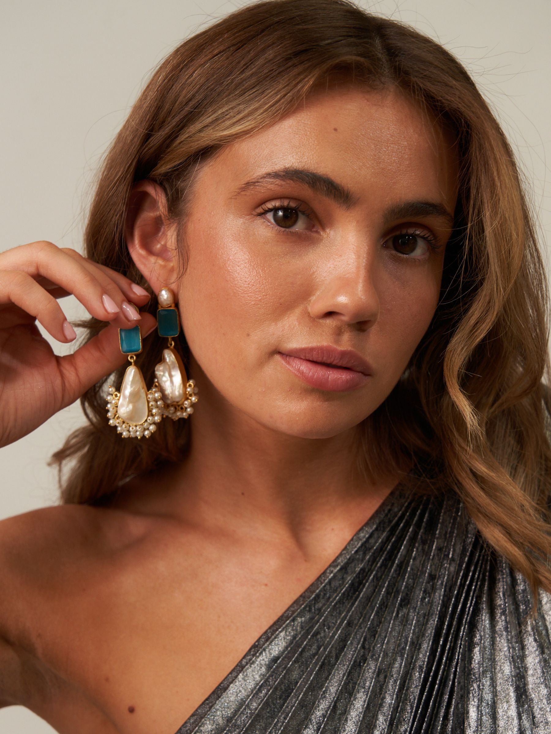 Blue Glass Large Pearl Drop earrings