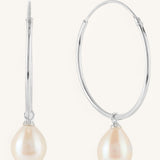 Large Hoop Pearl Earrings Silver