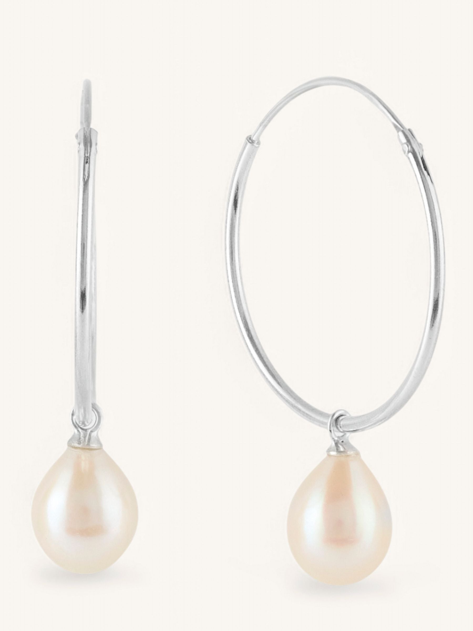 Large Hoop Pearl Earrings Silver