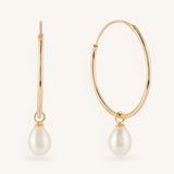 Single Pearl Large Hoop Earrings
