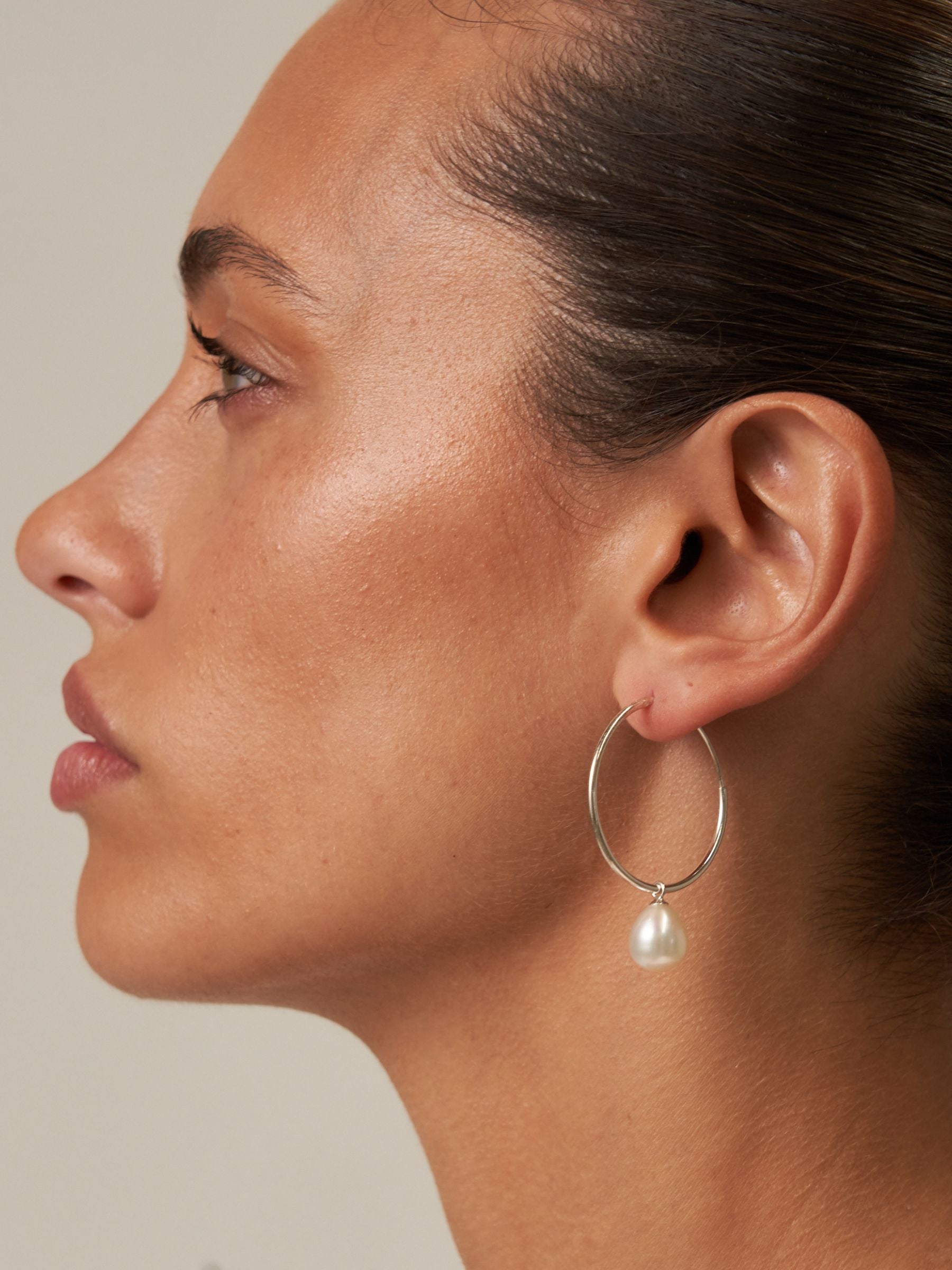 Large Hoop Pearl Earrings Silver