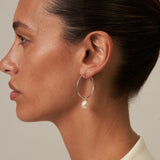 Large Hoop Pearl Earrings Silver