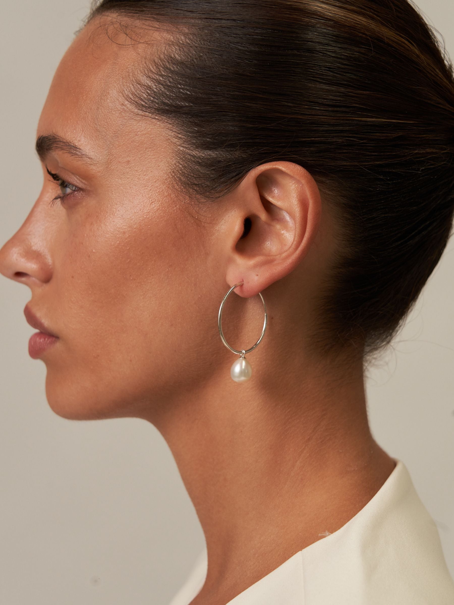 Large Hoop Pearl Earrings Silver