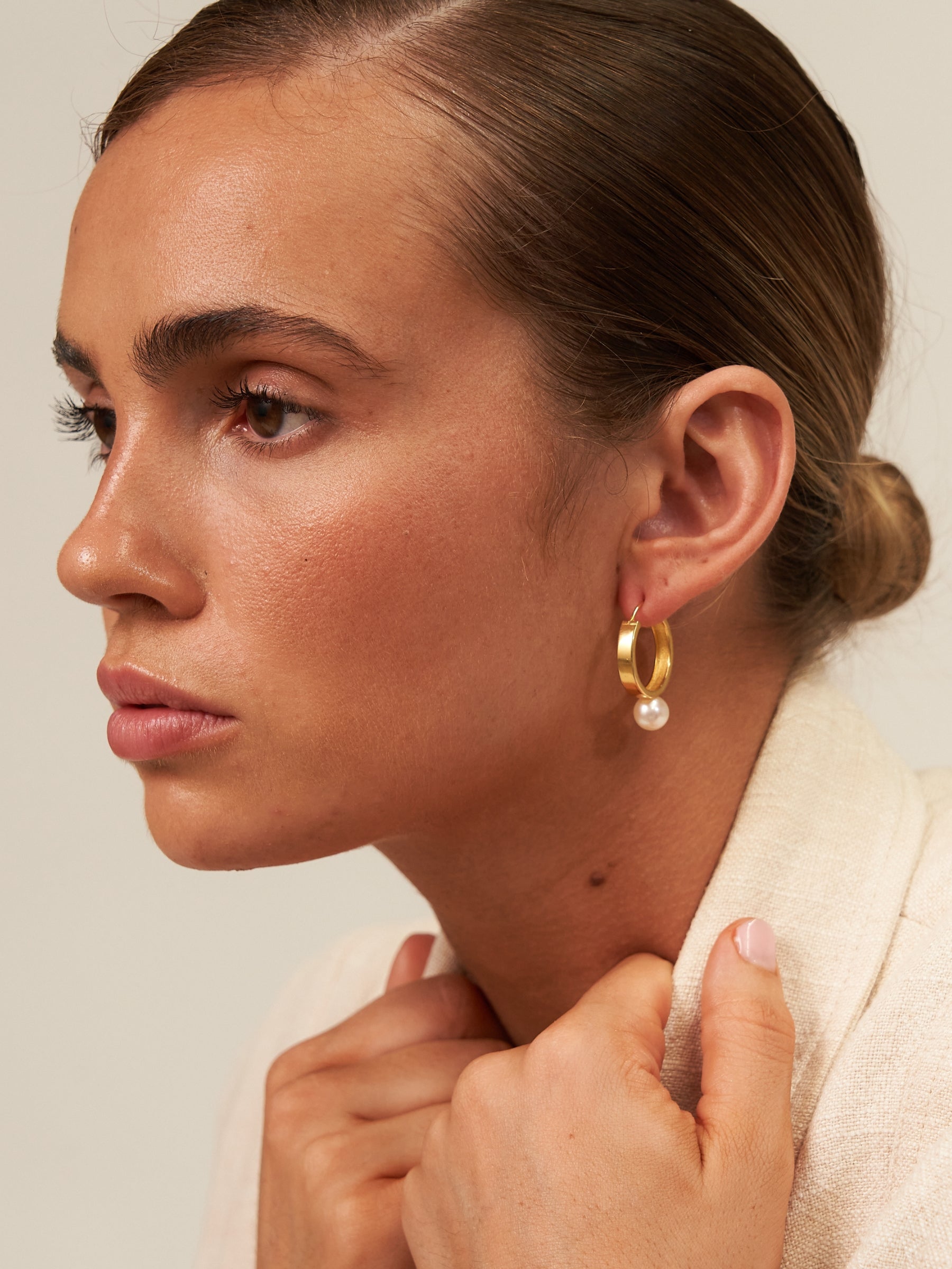Chunky Gold Pearl Hoops