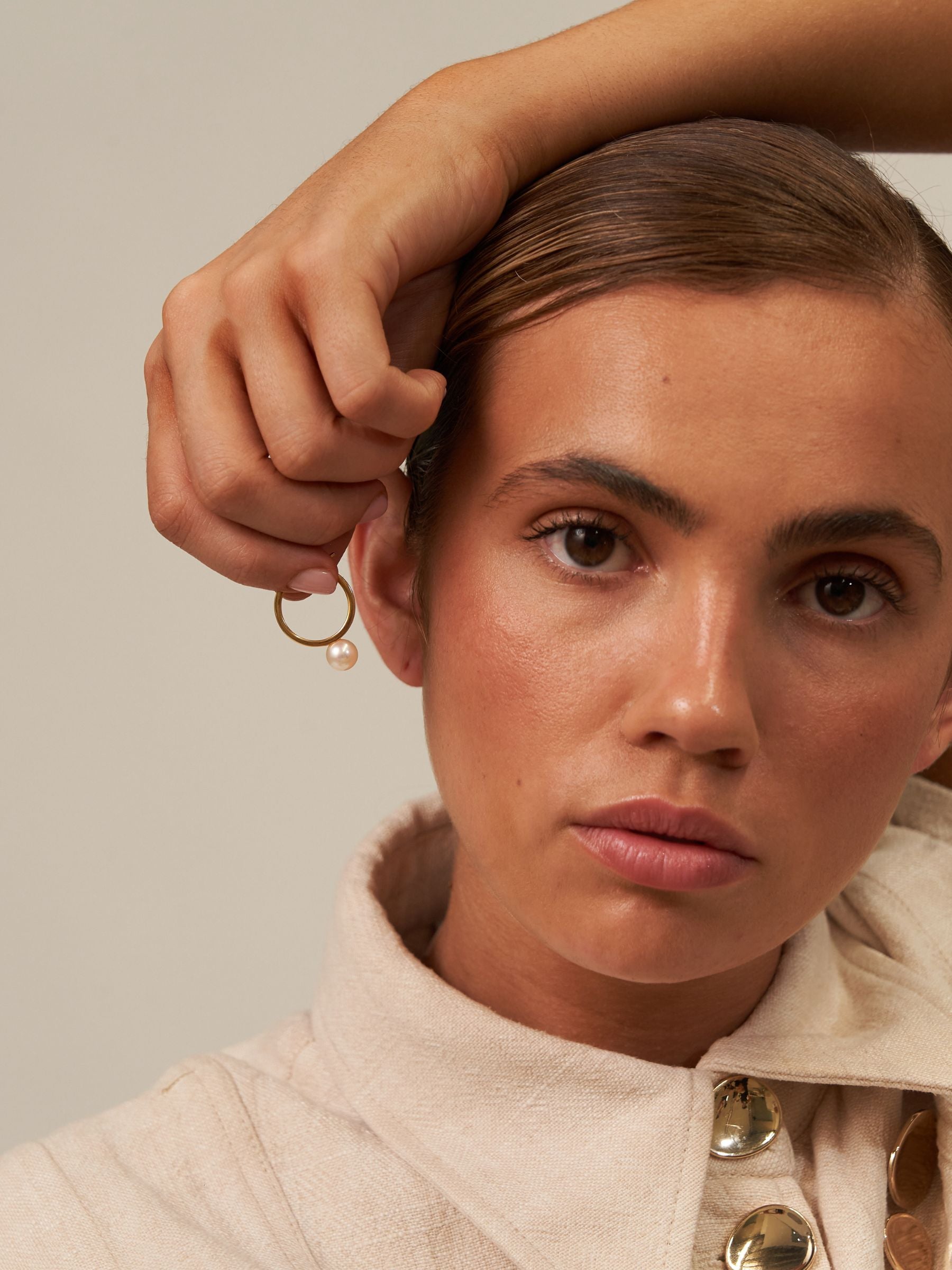 Chunky Gold Pearl Hoops