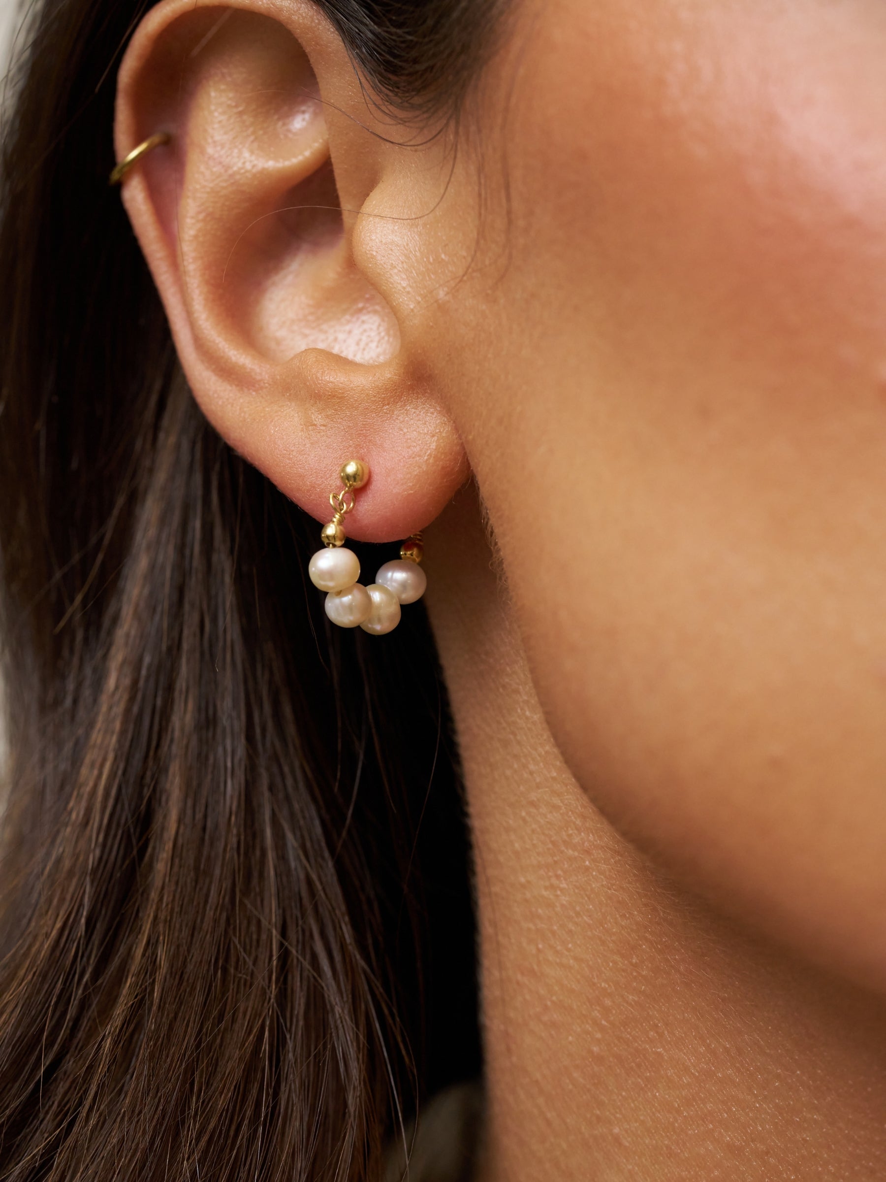 Four Pearl Cluster Hoops