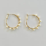 Large Gold Pearl Hoop Earrings