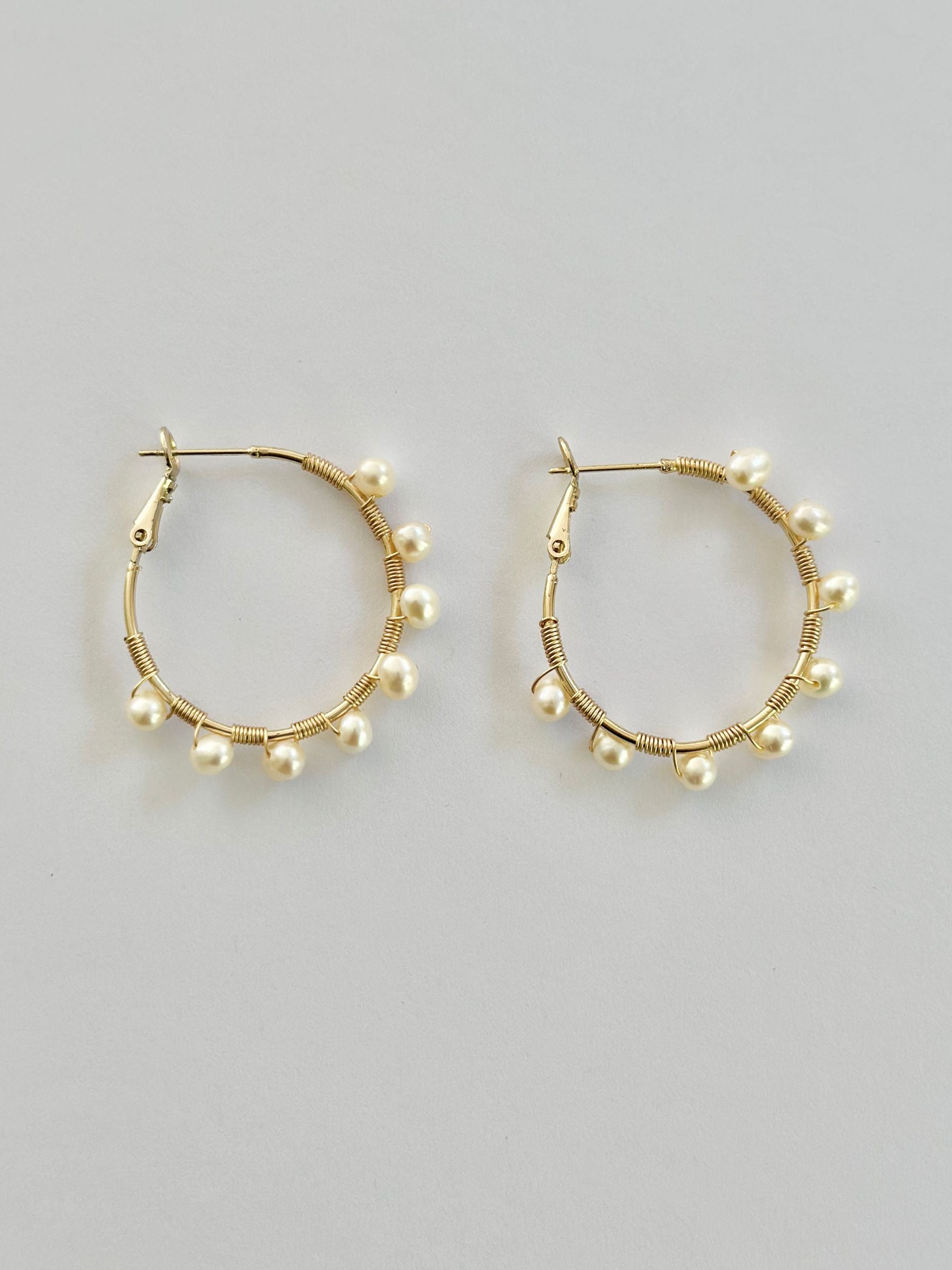Large Gold Pearl Hoop Earrings