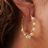 Large Gold Pearl Hoop Earrings