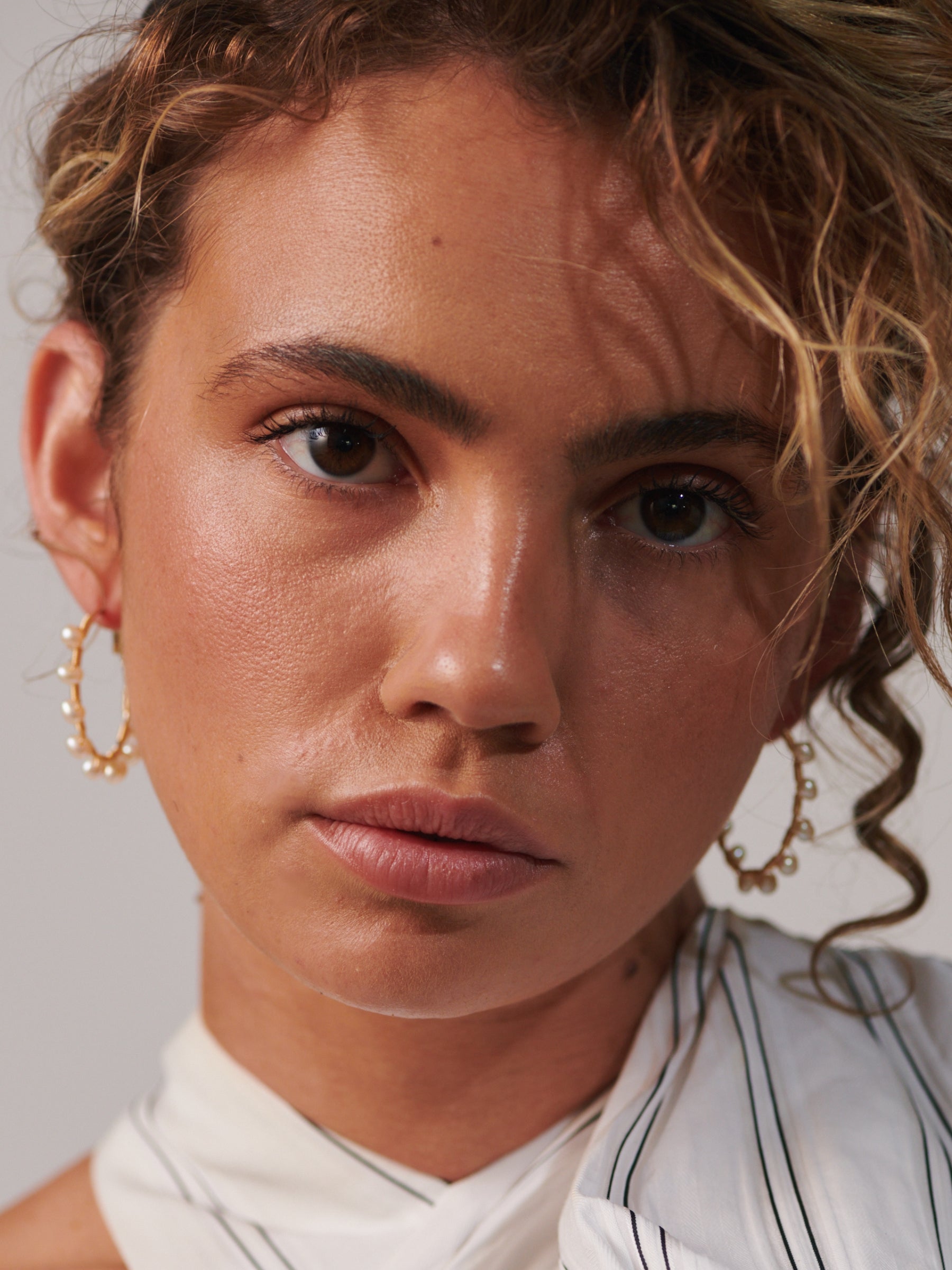 Large Gold Pearl Hoop Earrings