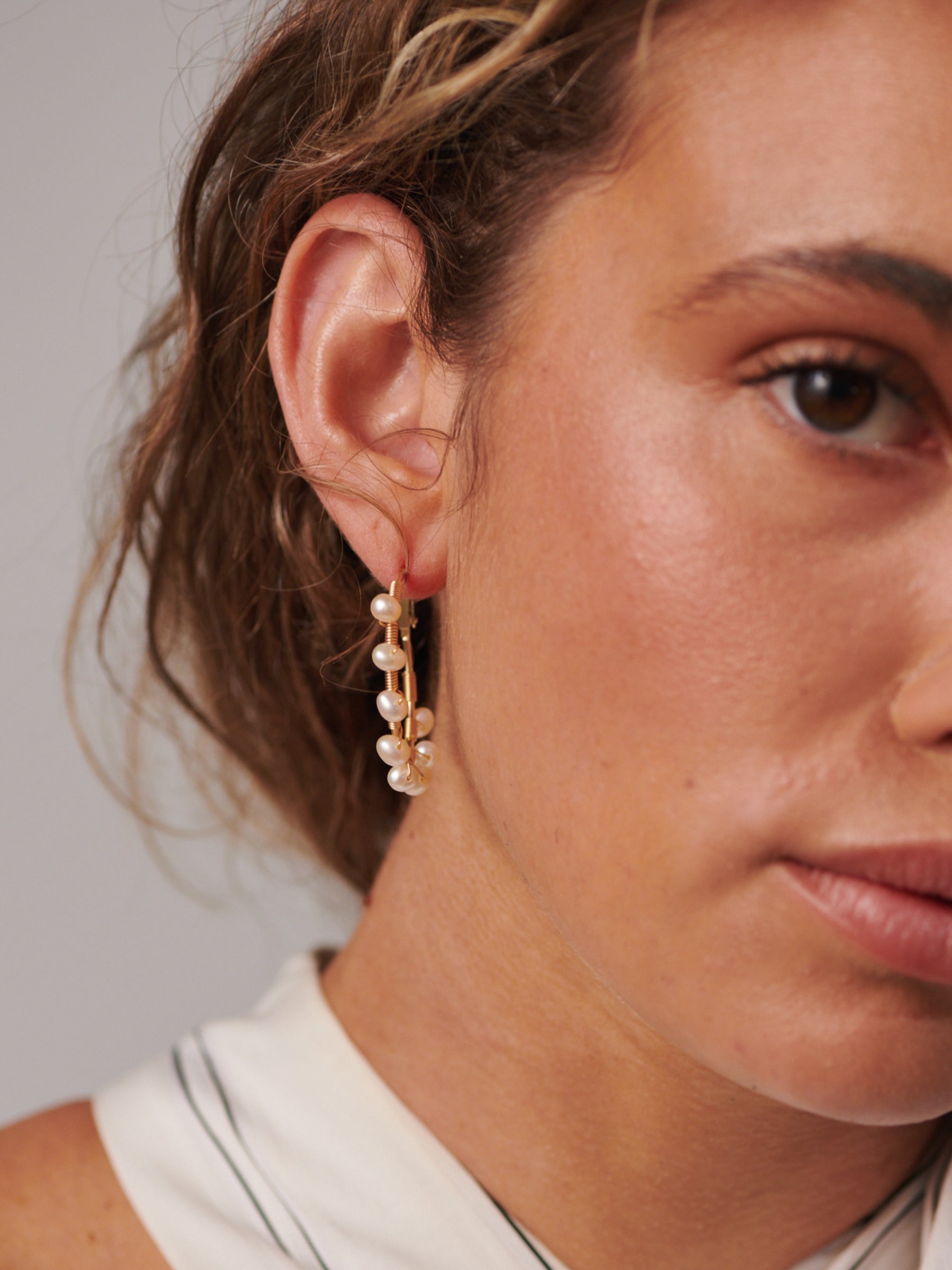 Large Gold Pearl Hoop Earrings