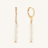 Three Pearl Small Gold Hoop Earrings