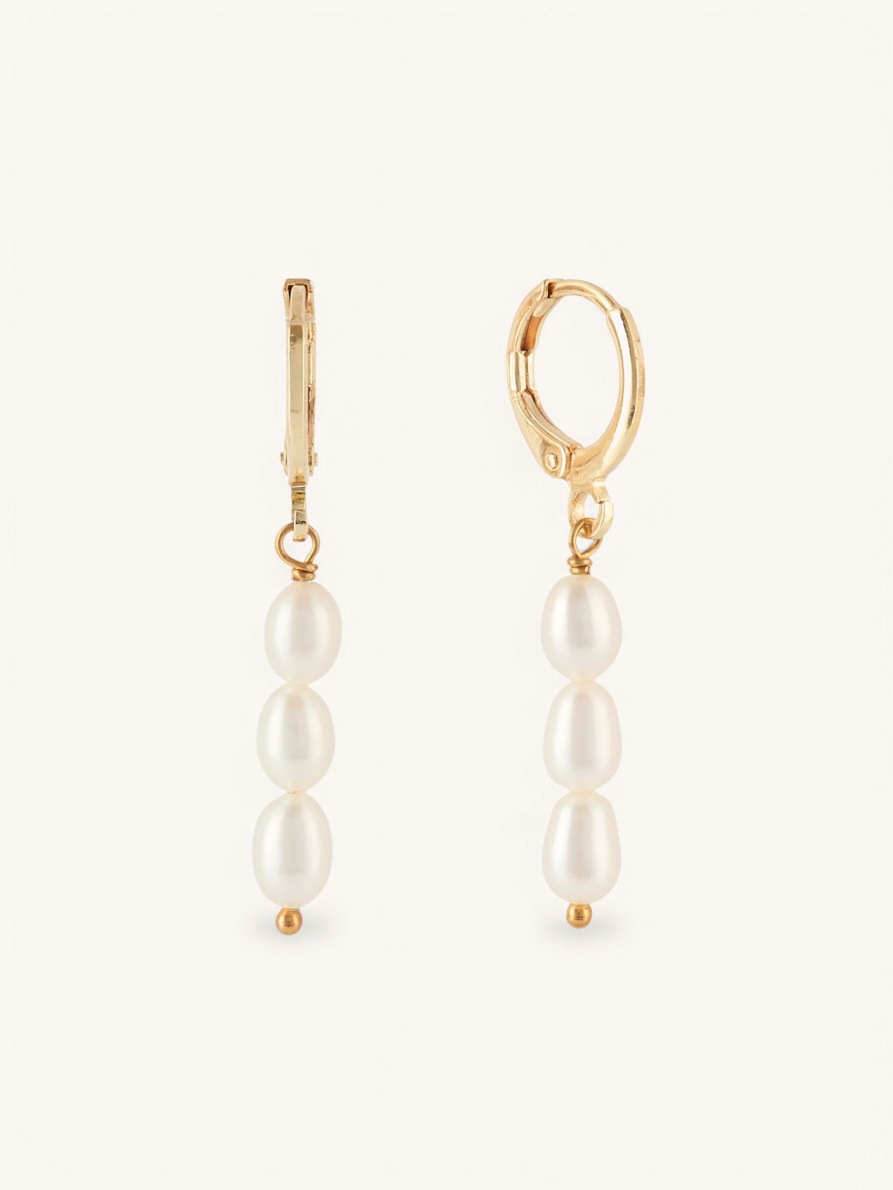 Three Pearl Small Gold Hoop Earrings