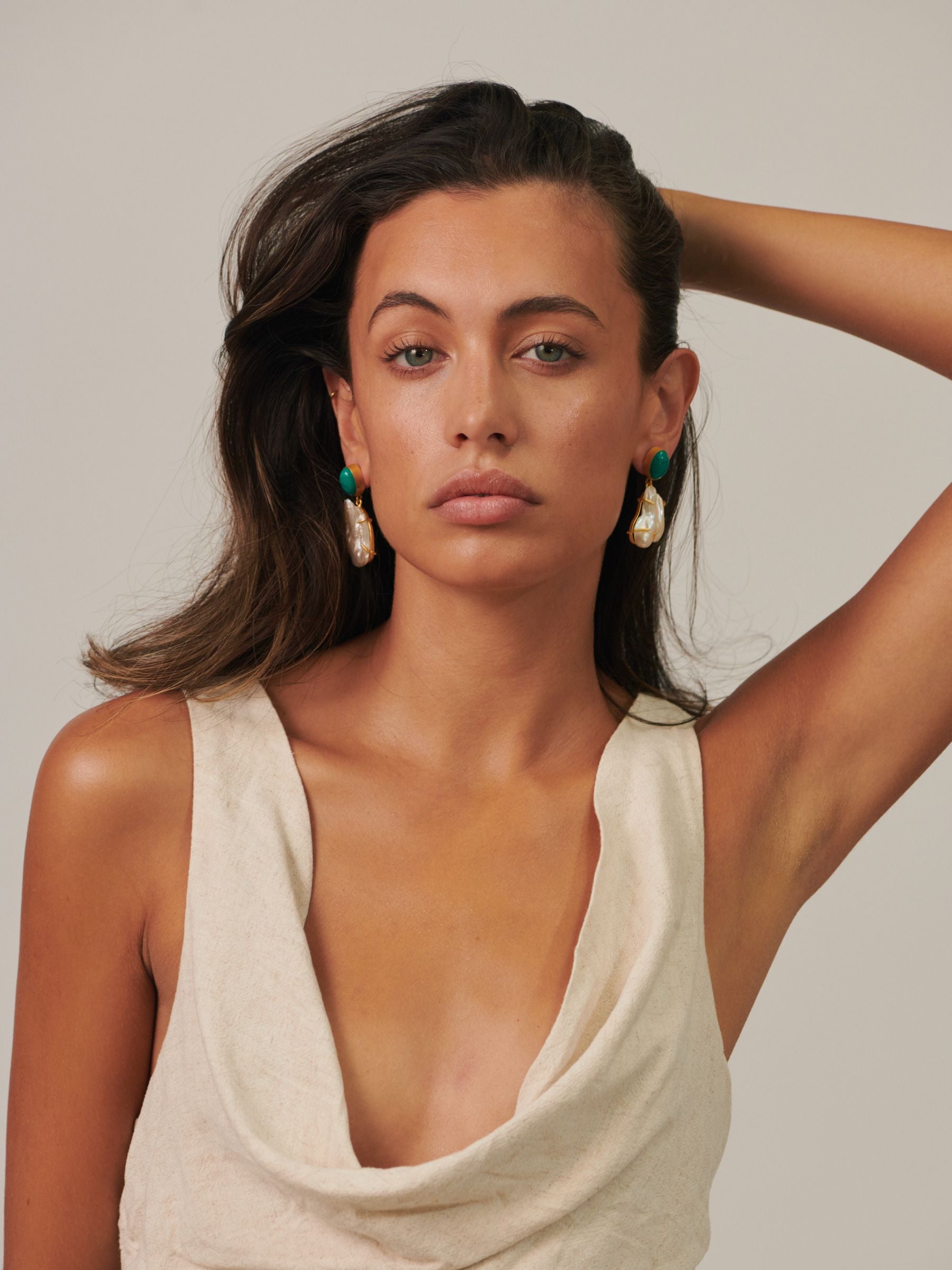 Jadie Large Pearl Jade dangle earrings
