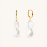 Two Pearl Gold Hoop Earrings