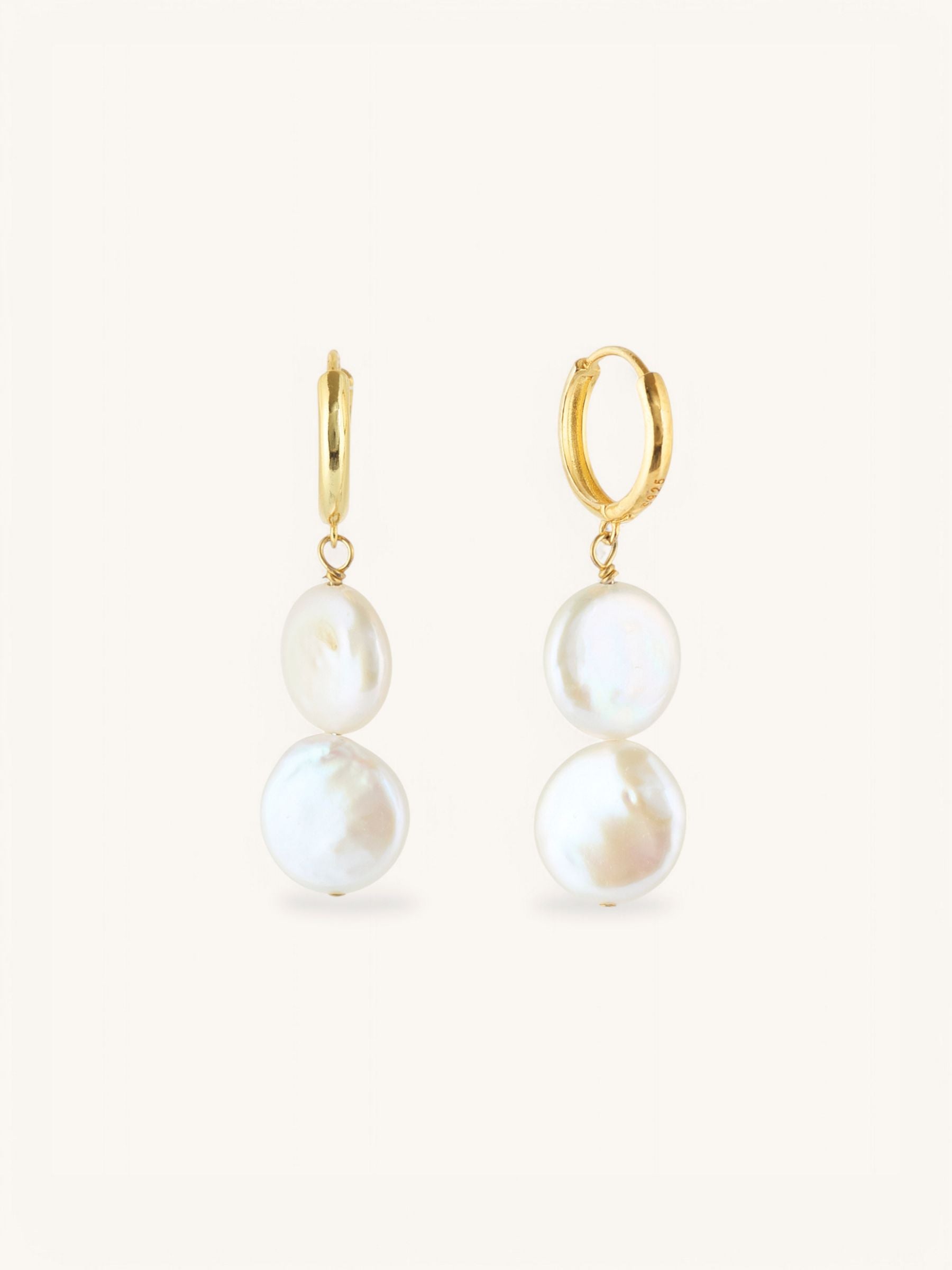 Two Pearl Gold Hoop Earrings