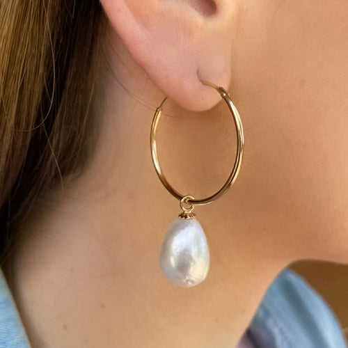 Large Keshi Pearl Gold Hoop Earrings