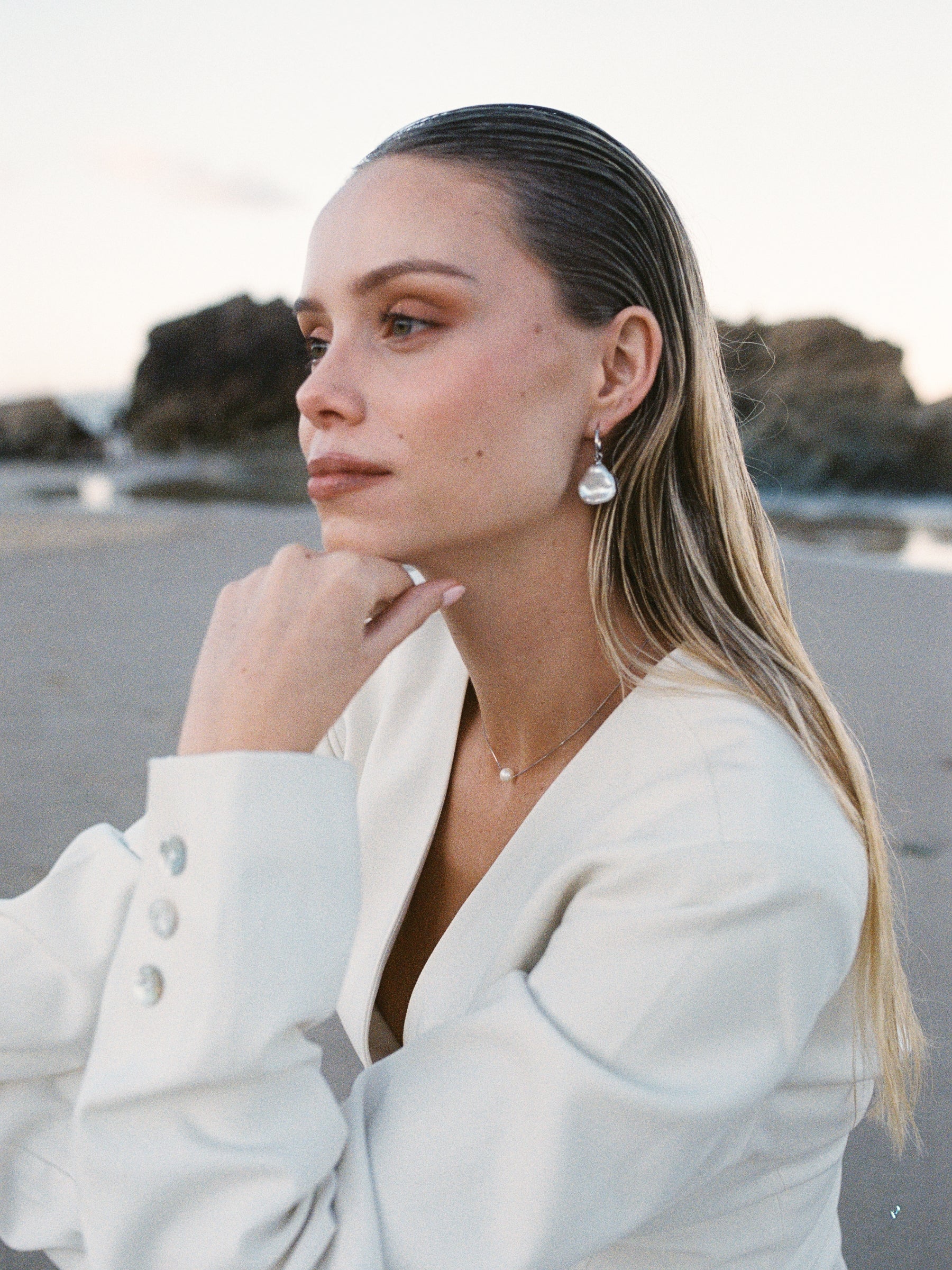 Baroque Pearl Drop Hoop Earrings