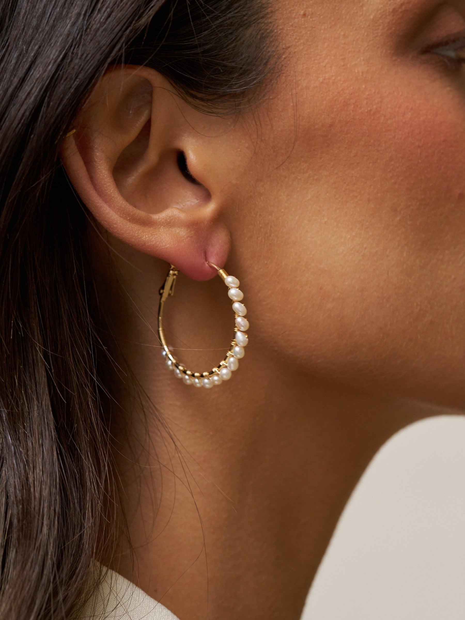 Large Hoop Earring adorned with Pearls