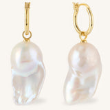 Large Fireball Baroque Pearl Hoop Earrings