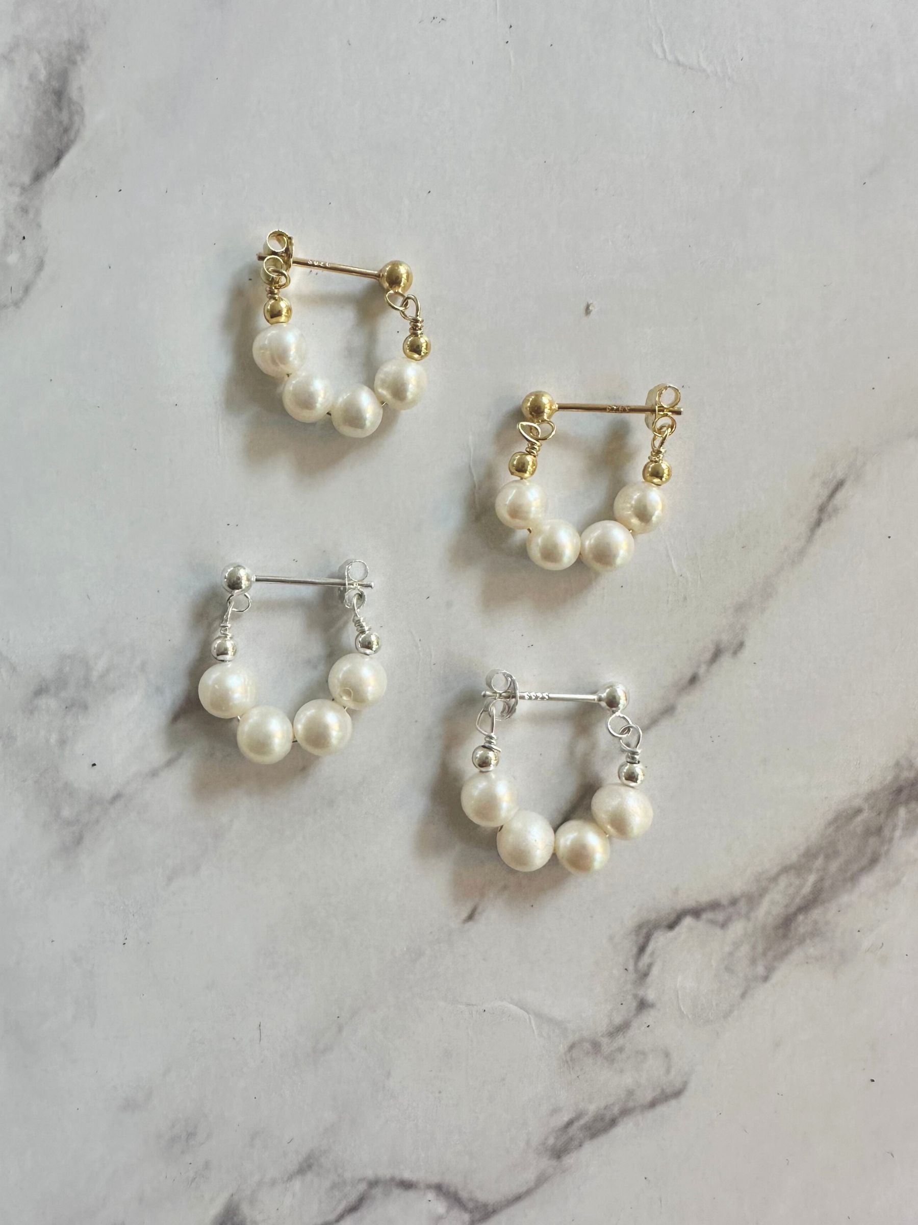 Four Pearl Cluster Hoops
