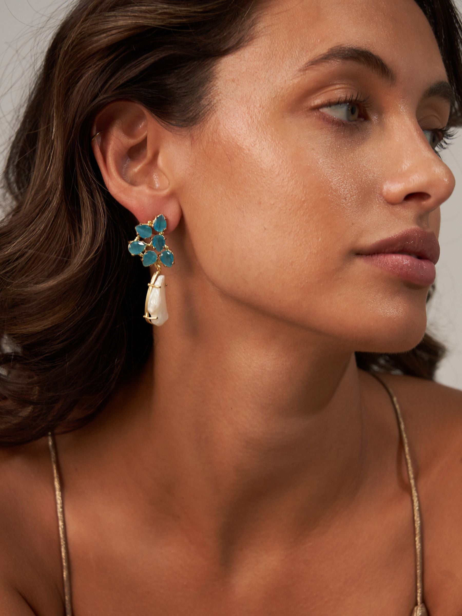 Blue Glass Large Pearl Earrings