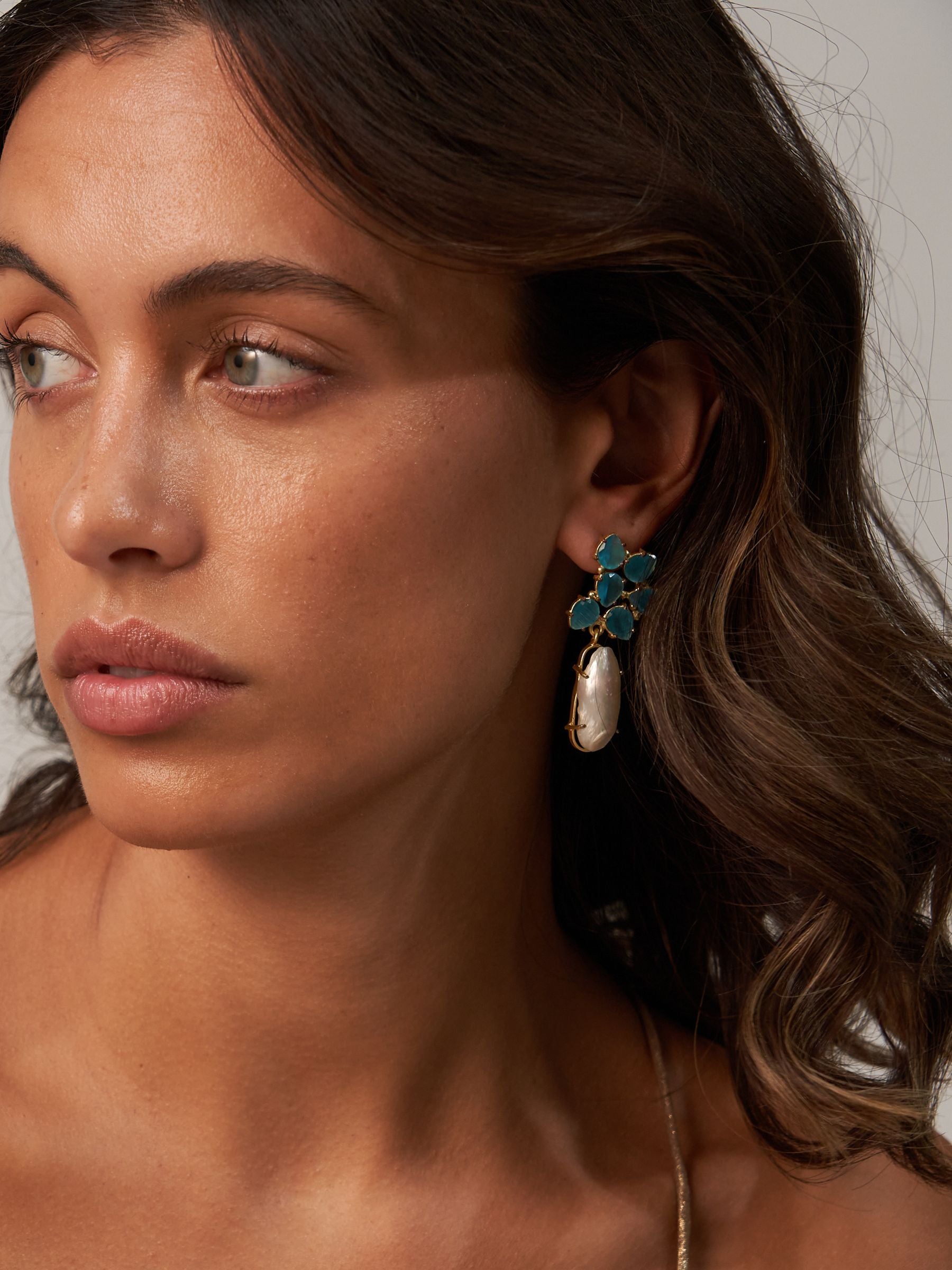 Blue Glass Large Pearl Earrings