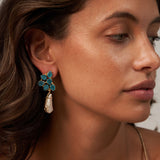 Blue Glass Large Pearl Earrings