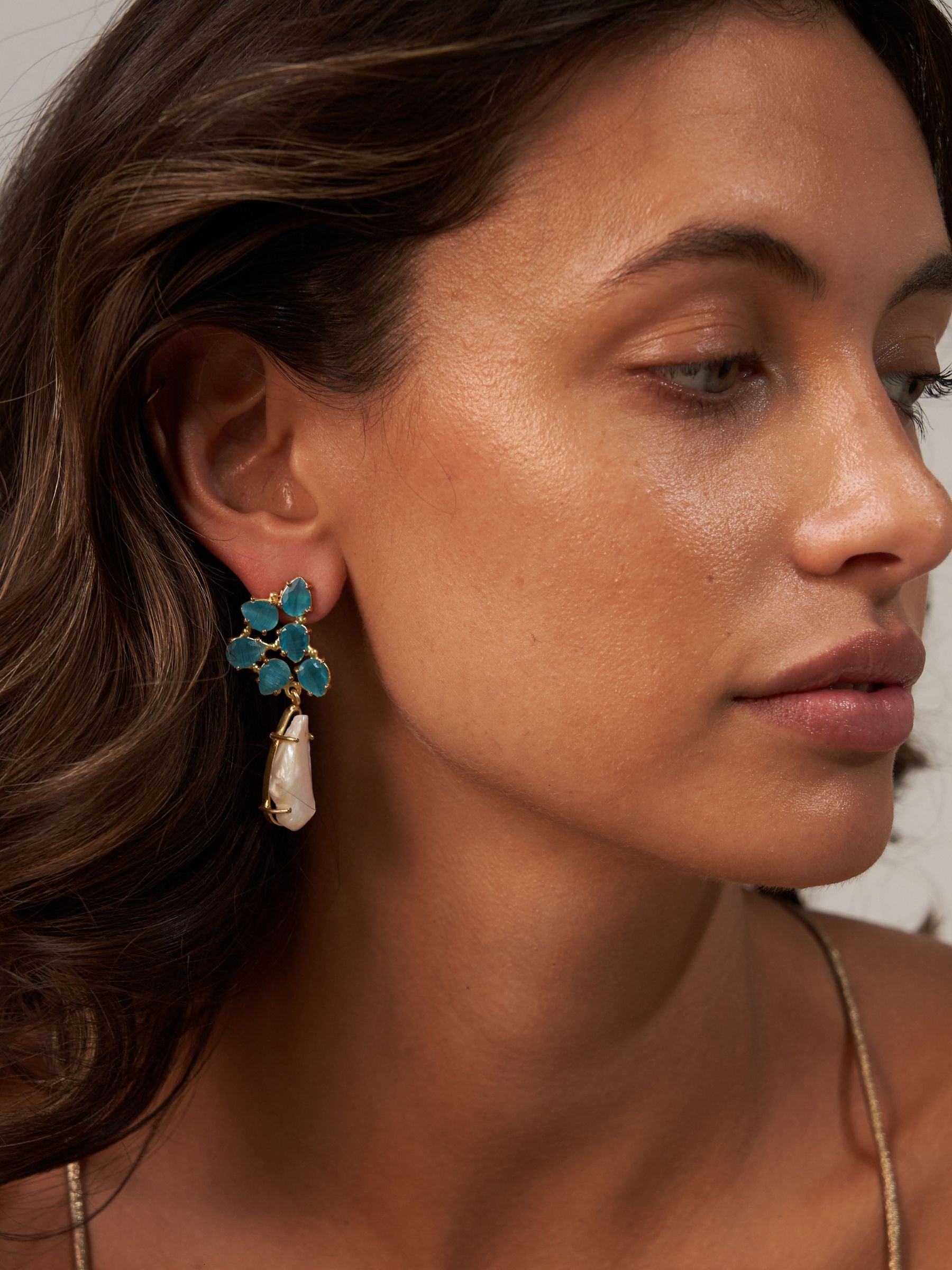 Blue Glass Large Pearl Earrings