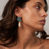 Blue Glass Large Pearl Earrings