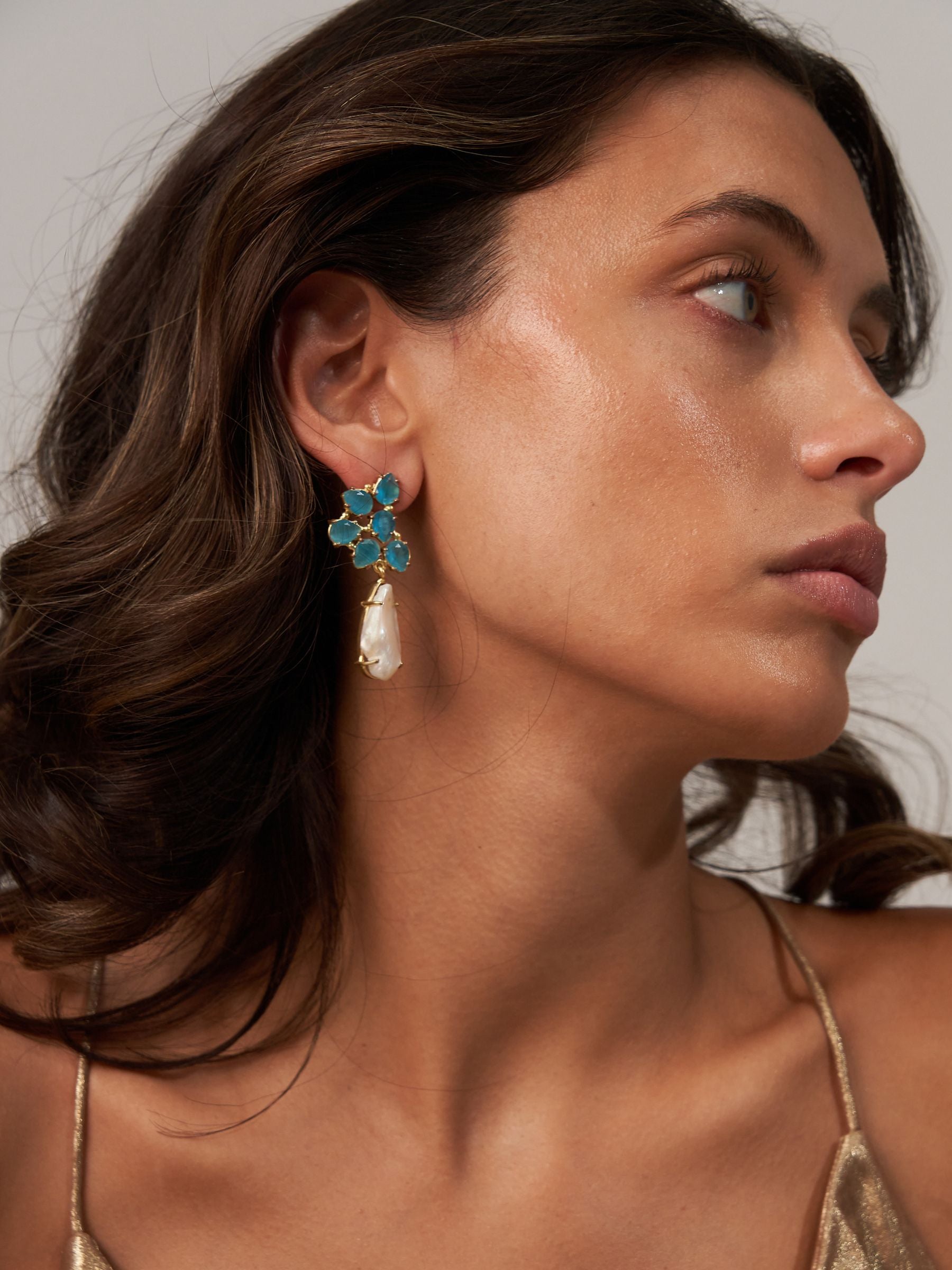 Blue Glass Large Pearl Earrings