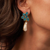 Blue Glass Large Pearl Earrings