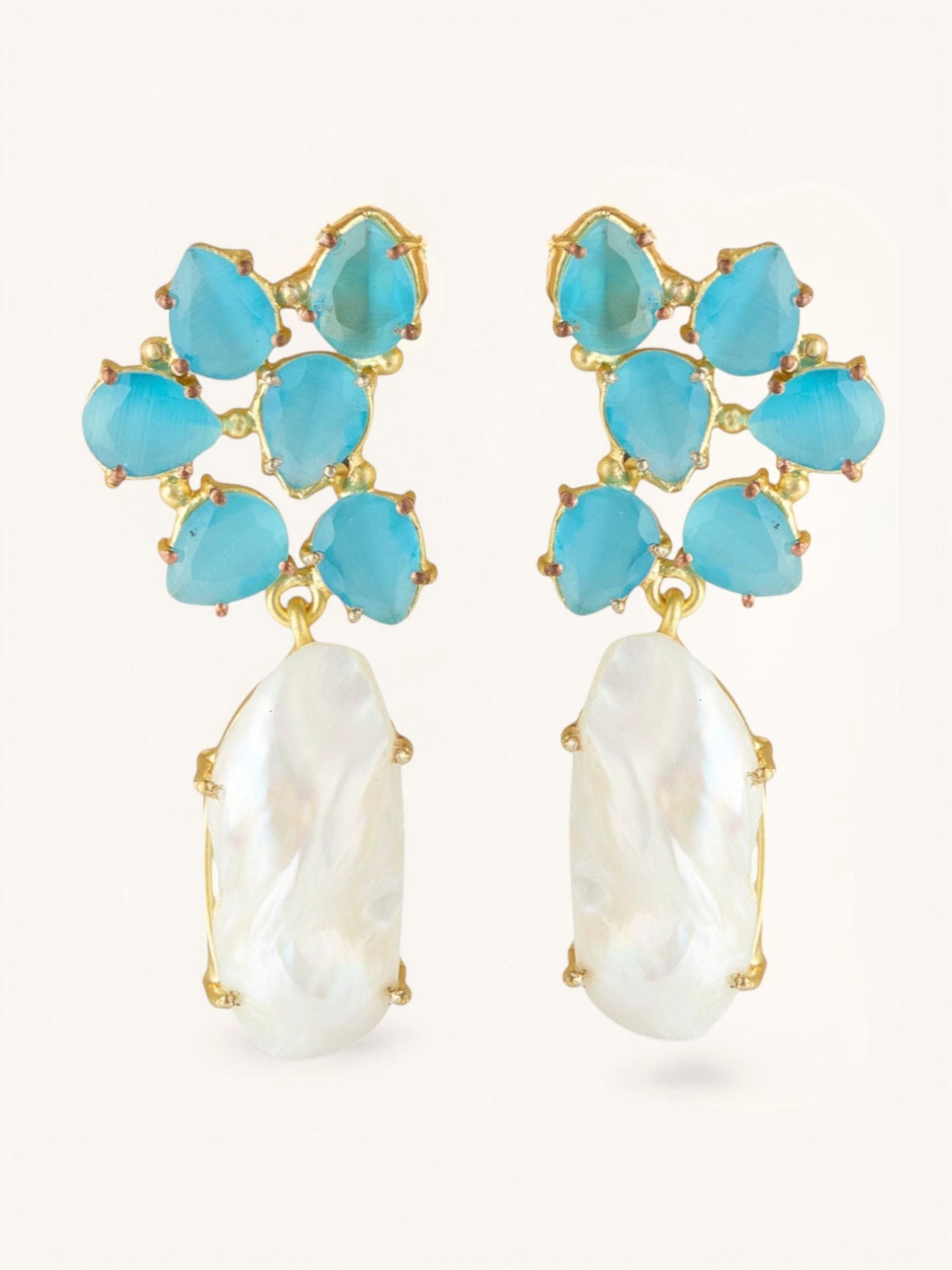 Blue Glass Large Pearl Earrings