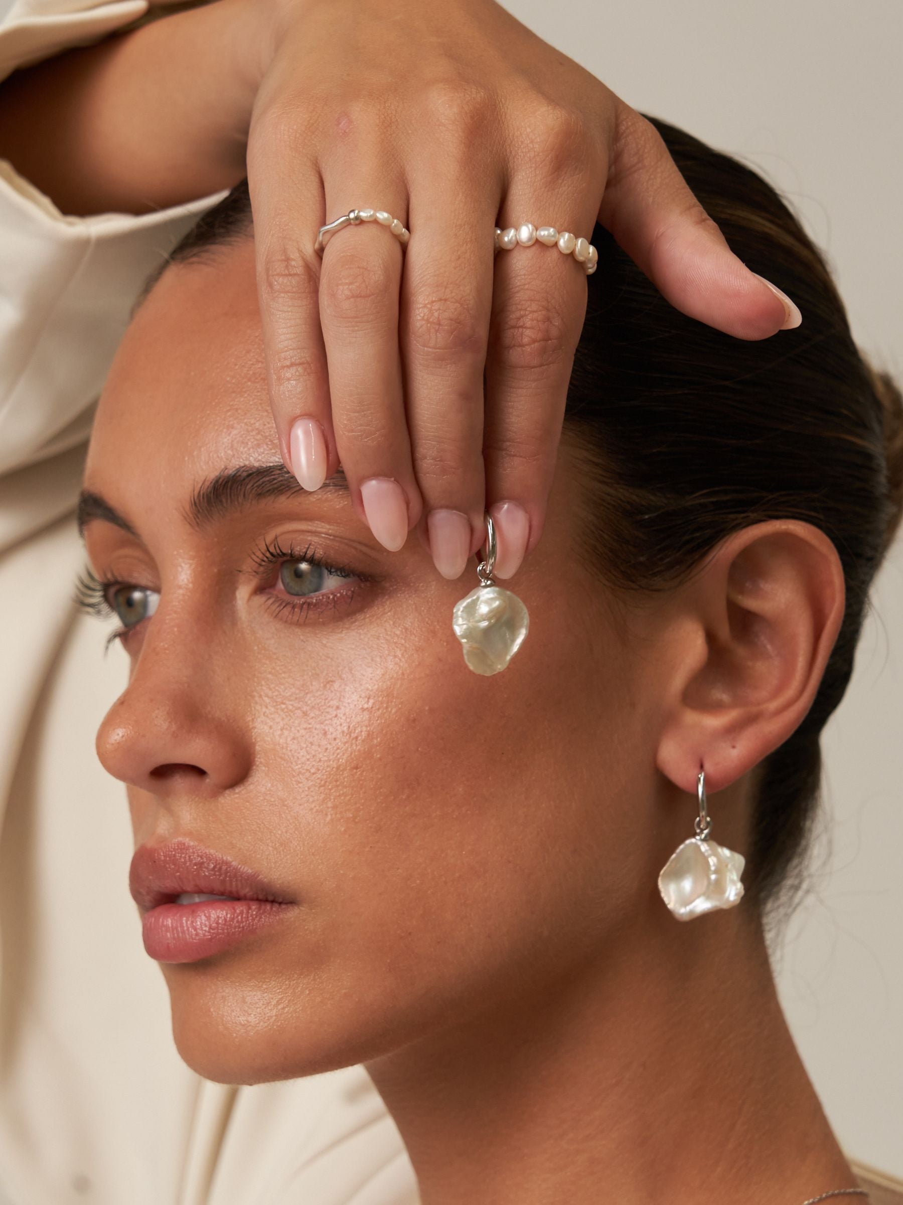 Baroque Pearl Drop Hoop Earrings