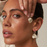 Baroque Pearl Drop Hoop Earrings
