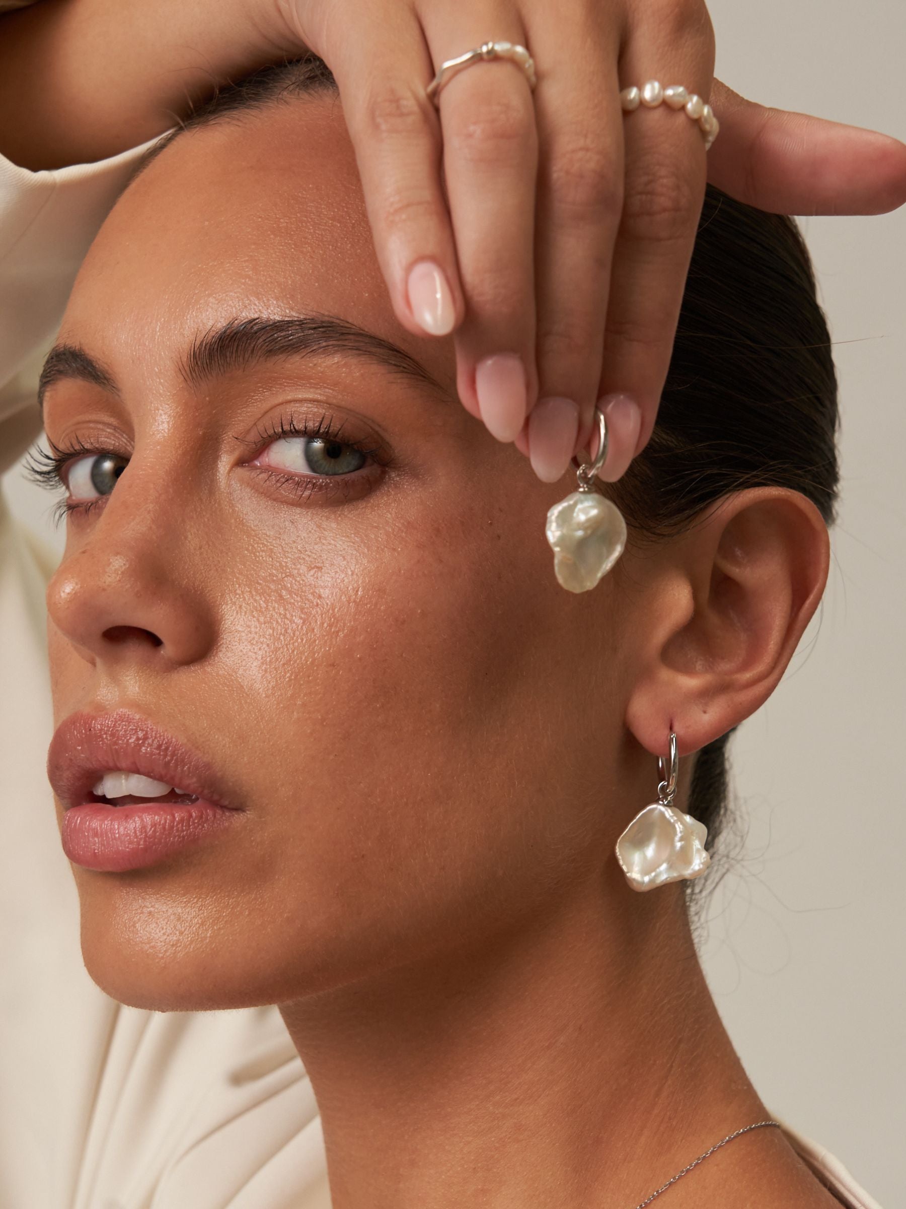 Baroque Pearl Drop Hoop Earrings
