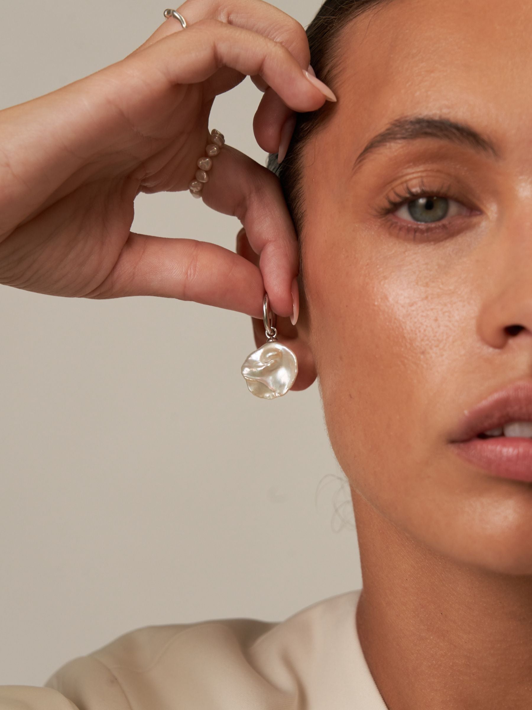 Baroque Pearl Drop Hoop Earrings