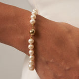 White Pearl Strand Bracelet Gold