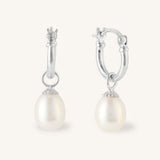 Small Pearl Hoop Earrings Silver