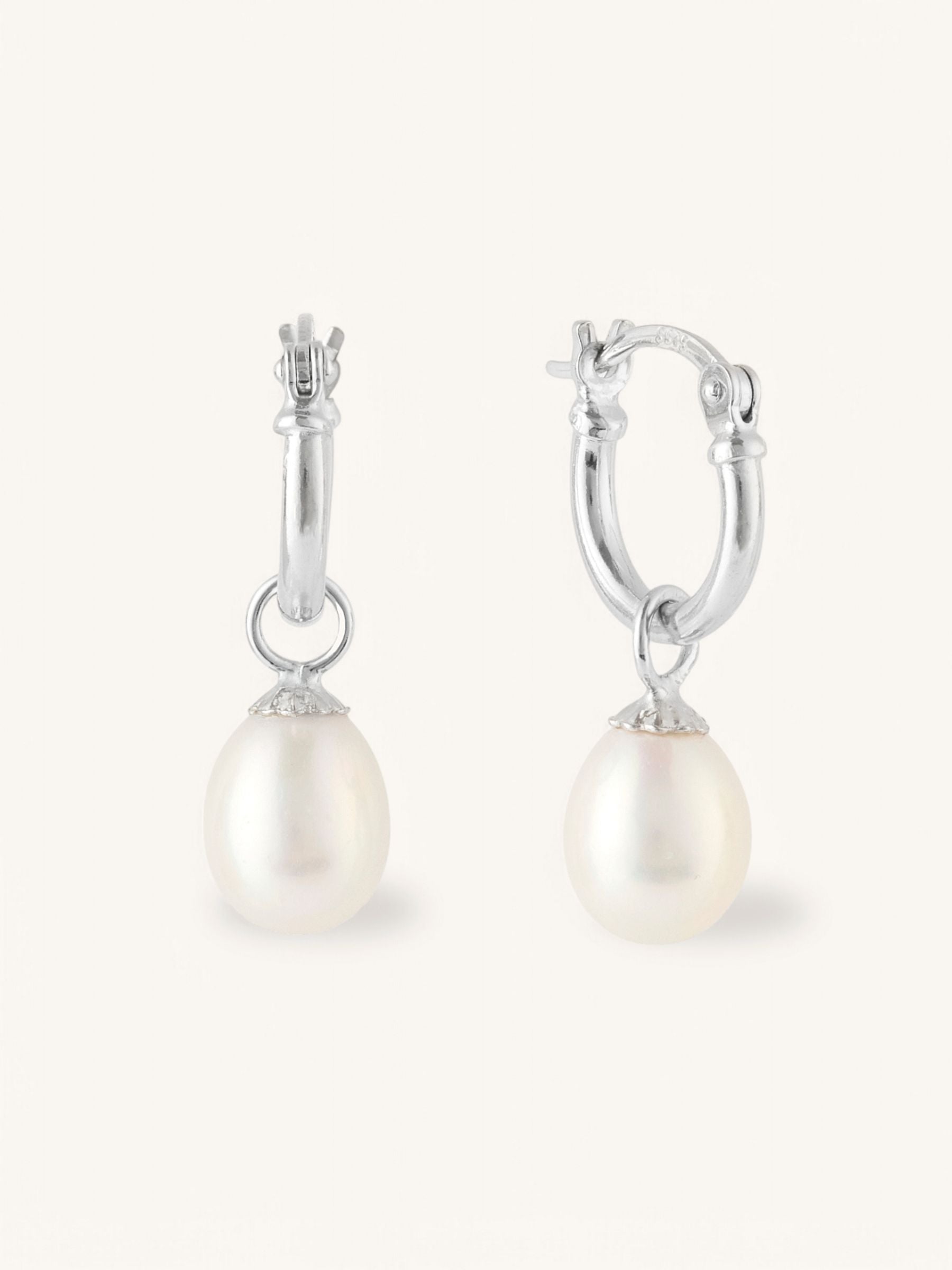 Small Pearl Hoop Earrings Silver