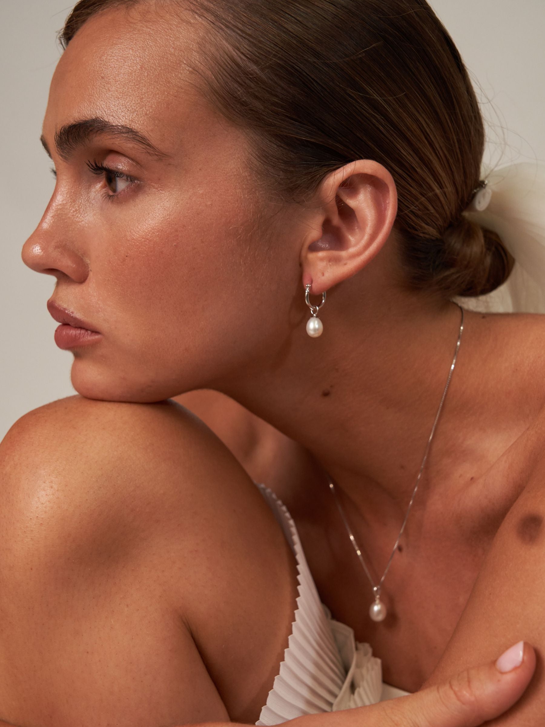 Small Pearl Hoop Earrings Silver