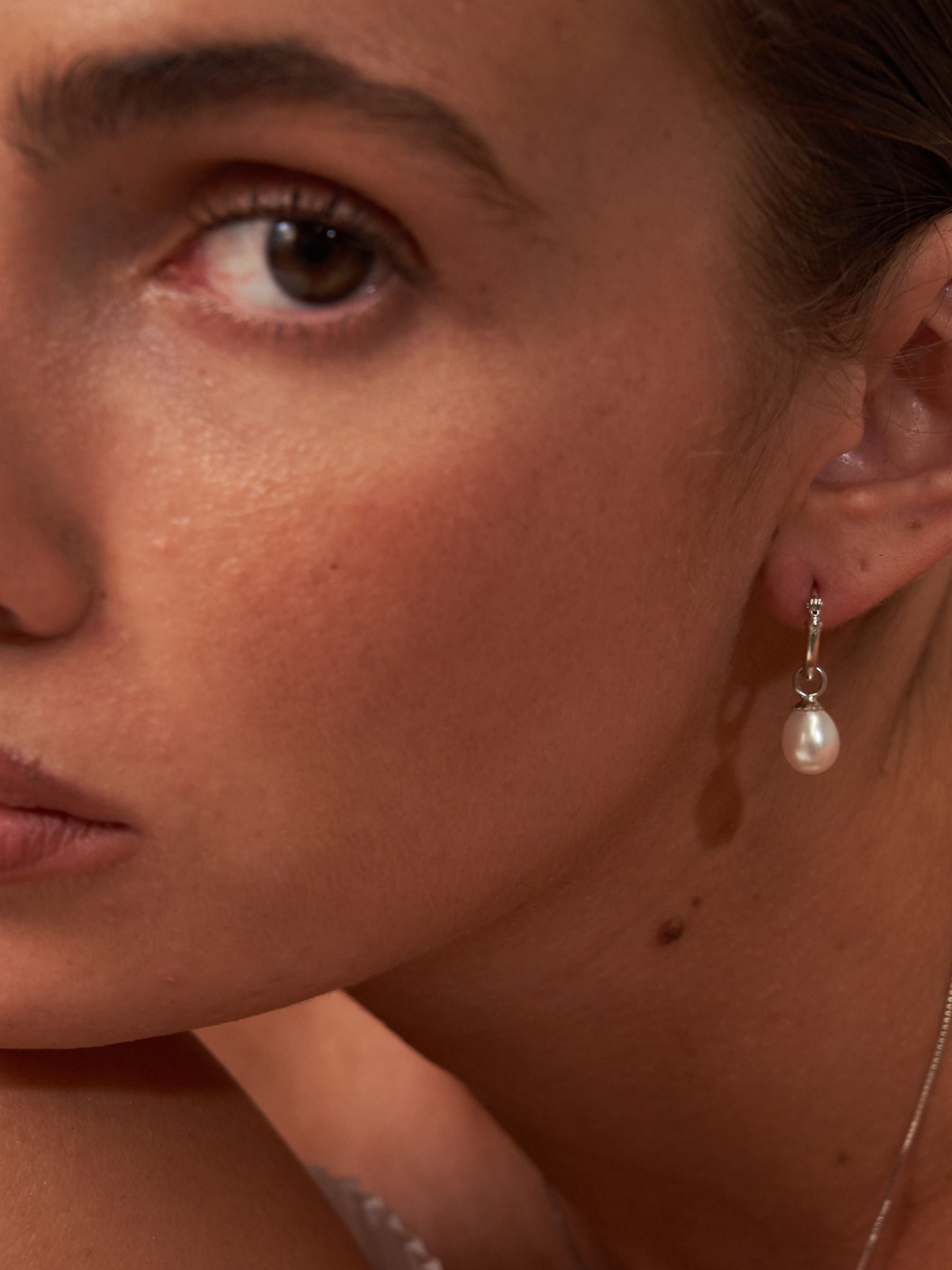 Small Pearl Hoop Earrings Silver