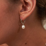 Small Pearl Hoop Earrings Silver