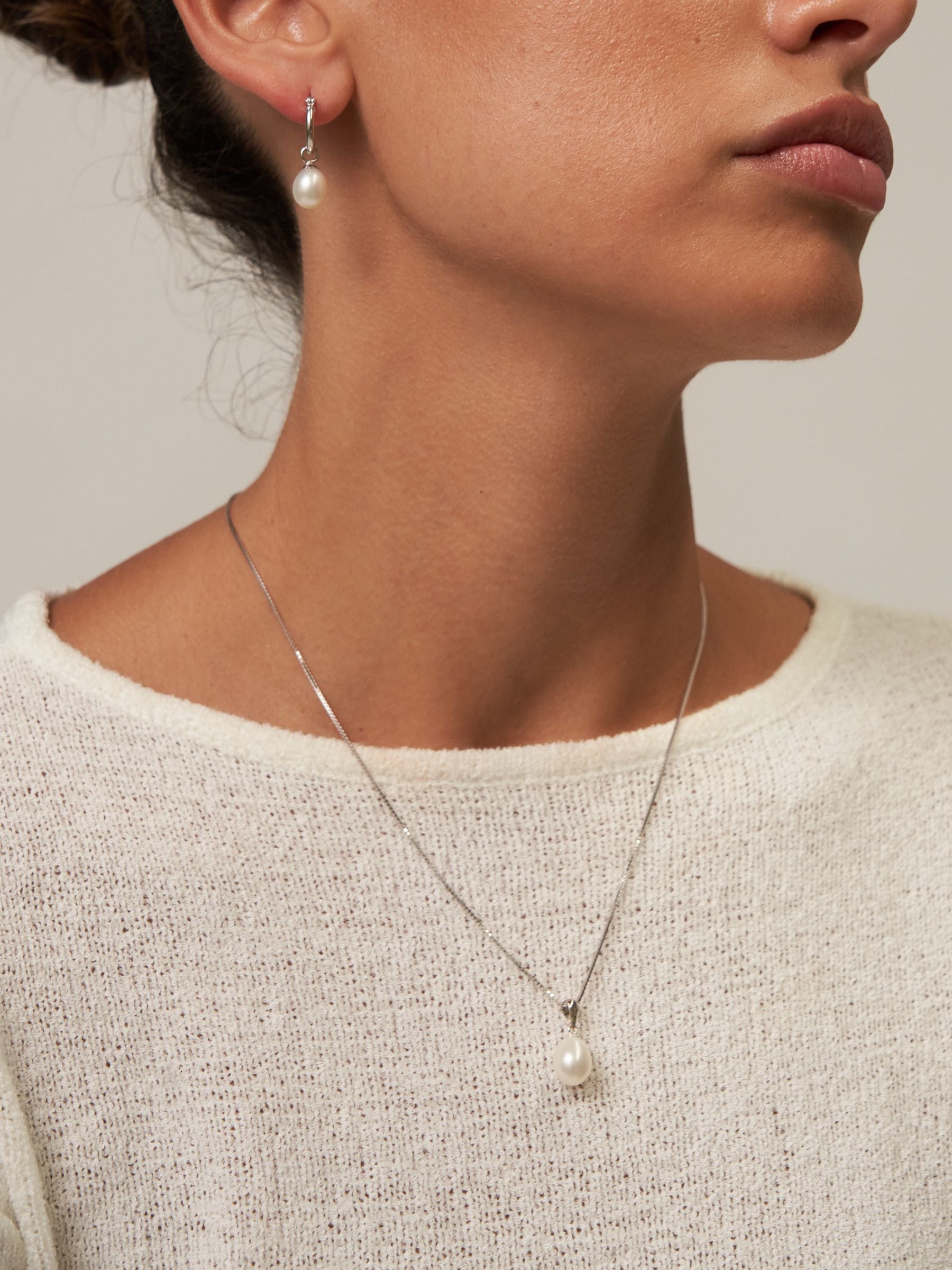 Small Pearl Hoop Earrings Silver